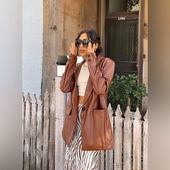 Princess Polly Jackets & Blazers - Princess Polly Jocelyn Faux Leather Blazer in Brown Size XS/S New with tag